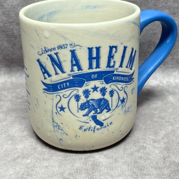 Anaheim Ceramic Mug Blue & White Marble Design With City Of Kindness Print 16oz - Picture 2 of 11
